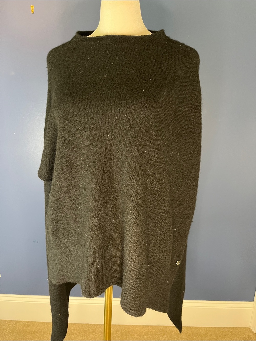 Lauren Ralph Lauren black boatneck poncho cape longer in back, side slits, chic